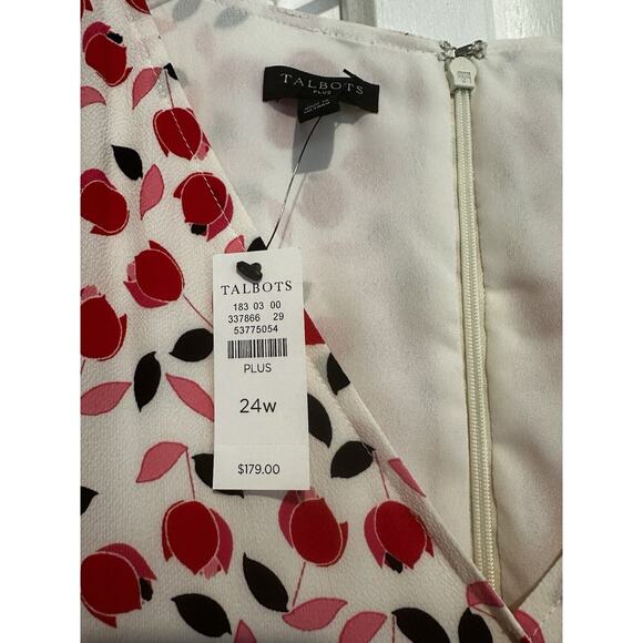 NEW Talbots Plus Cascade Wrap Midi Dress White Red Floral Size 24w Flowy Ruffle - Picture 7 of 10